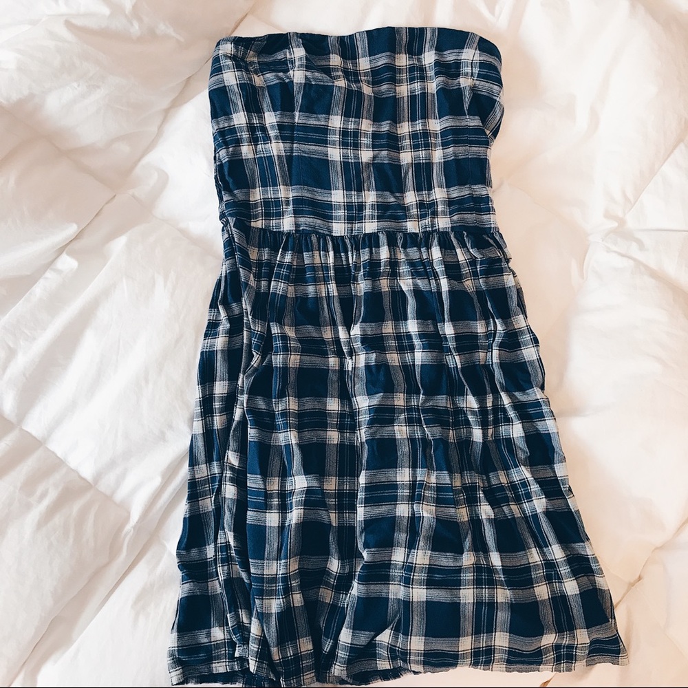 Hollister blue plaid strapless dress